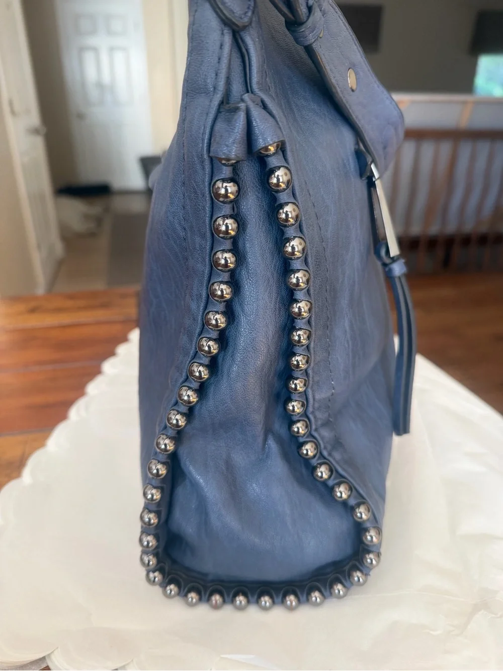 Jessica Simpson Navy Blue Leather Stud-Trim Hobo Bag